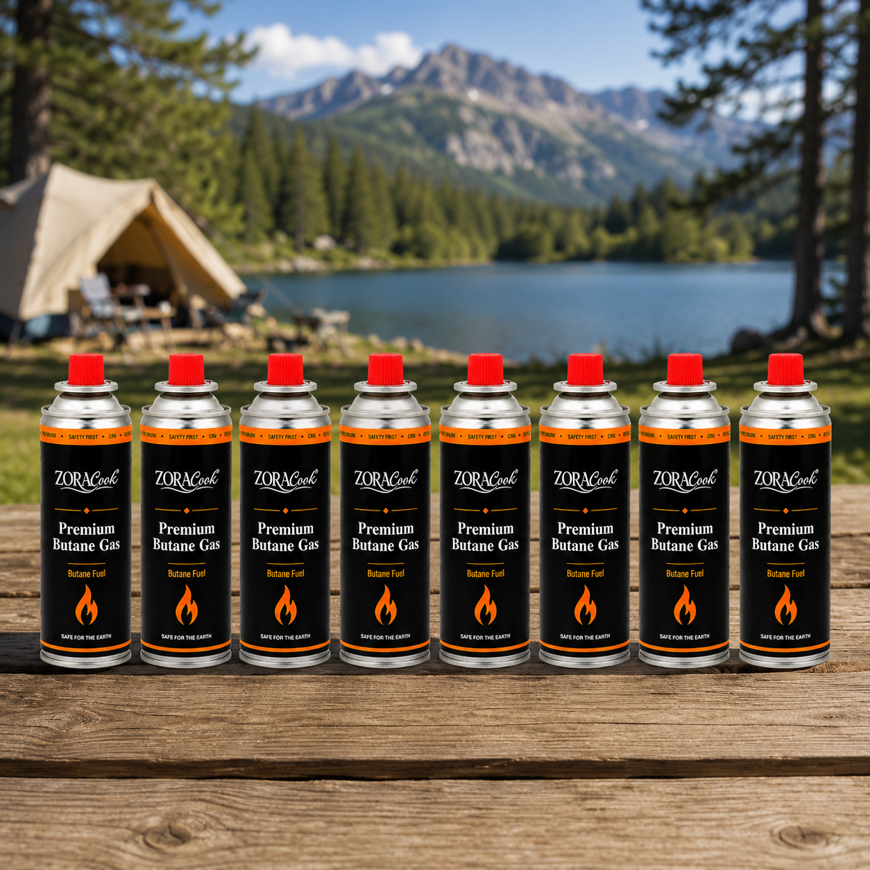 ZoraCook Butane Gas Can Pack of 8 — Value Fuel Pack for Portable Stoves, Camping & Torches