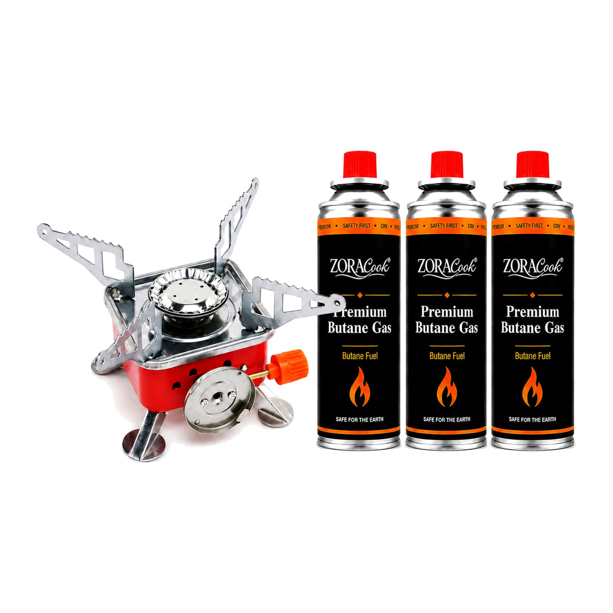ZORACook Portable Mini Gas Stove with three 225g butane canisters