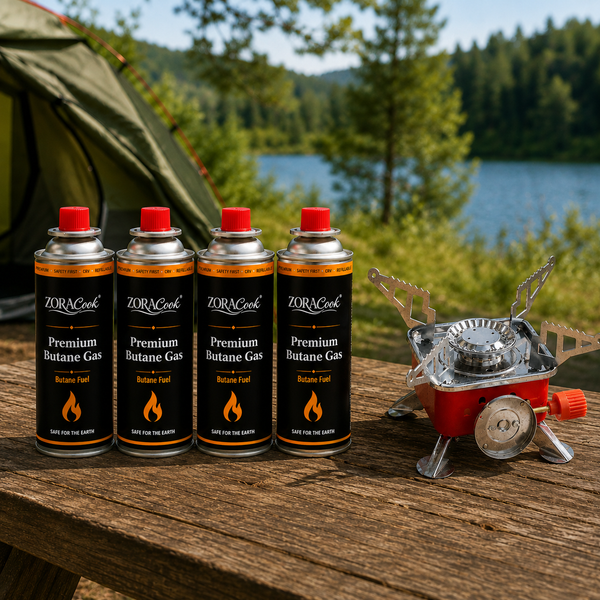 ZORACook Portable Mini Gas Stove with 4 butane gas cans