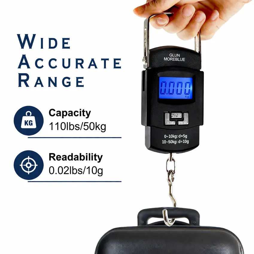 ZoraCook Portable Hanging Digital Scale 50kg — Backlit LCD | Tare Function | Auto-Off