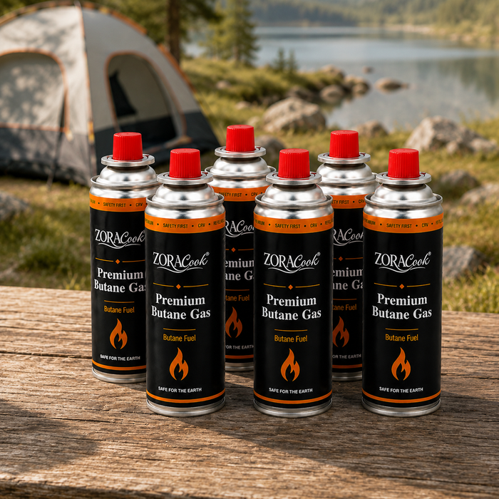 ZoraCook Butane Gas Can Pack of 8 — Value Fuel Pack for Portable Stoves, Camping & Torches