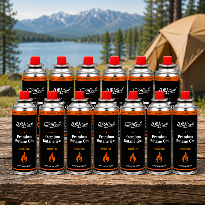 ZoraCook Butane Gas Can Pack of 12 — Bulk Value Case for Portable Stoves, Camping & Torches