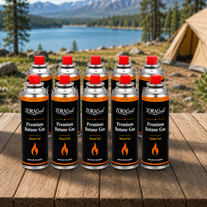 ZoraCook Butane Gas Can Pack of 12 — Bulk Value Case for Portable Stoves, Camping & Torches