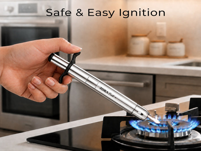 Lighting a gas stove with the ZORACook silver steel gas lighter