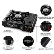 ZORACook Portable Gas Stove + 3 Butane Canisters