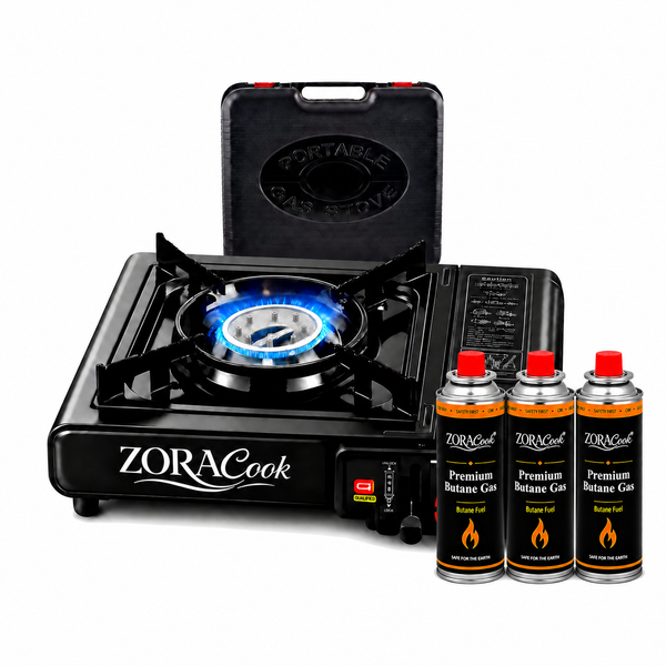 ZORACook Portable Gas Stove + 3 Butane Canisters
