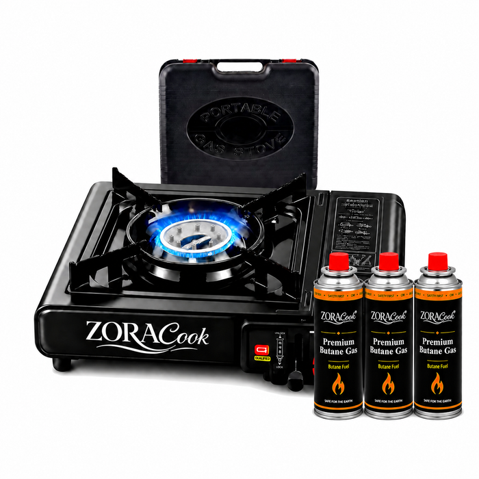 ZORACook Portable Gas Stove + 3 Butane Canisters