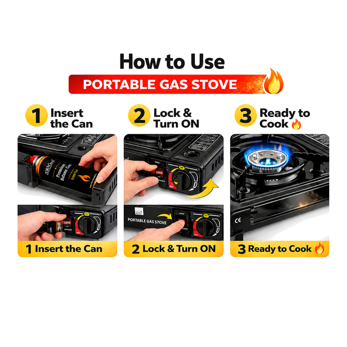 ZORACook Portable Gas Stove + 3 Butane Canisters