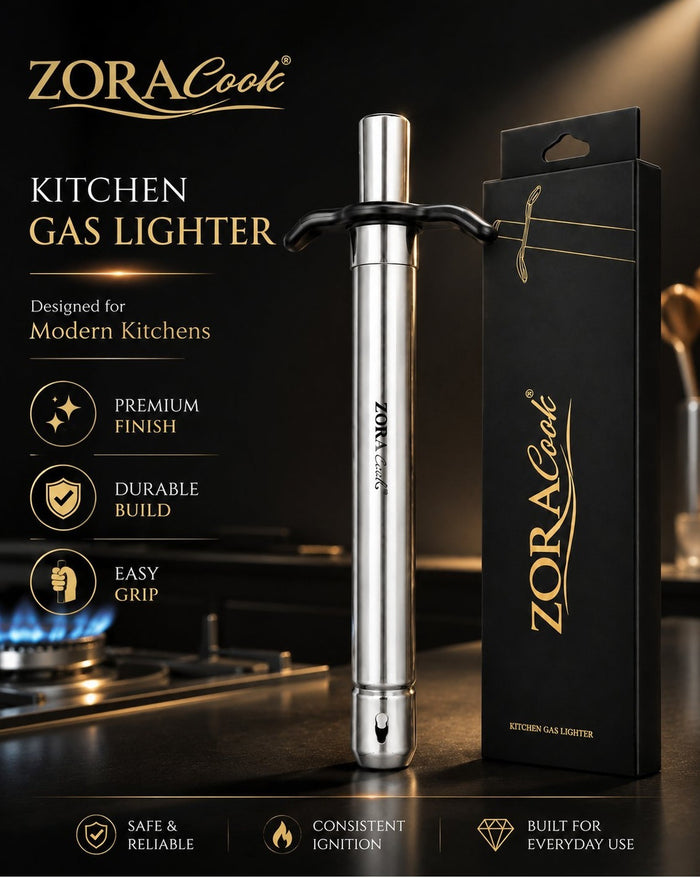 ZORACook silver kitchen gas lighter and box