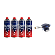 ZoraCook 4 Gas Cylinders + Blue Gun Torch Combo