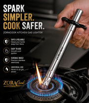ZORACook piezo spark steel gas lighter lighting a gas burner
