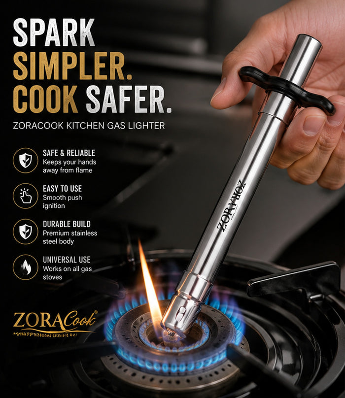 ZORACook piezo spark steel gas lighter lighting a gas burner