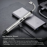 ZORACook USB rechargeable arc lighter charging from a power bank