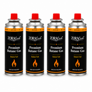 Four ZORACook 225g butane gas canisters included in this combo