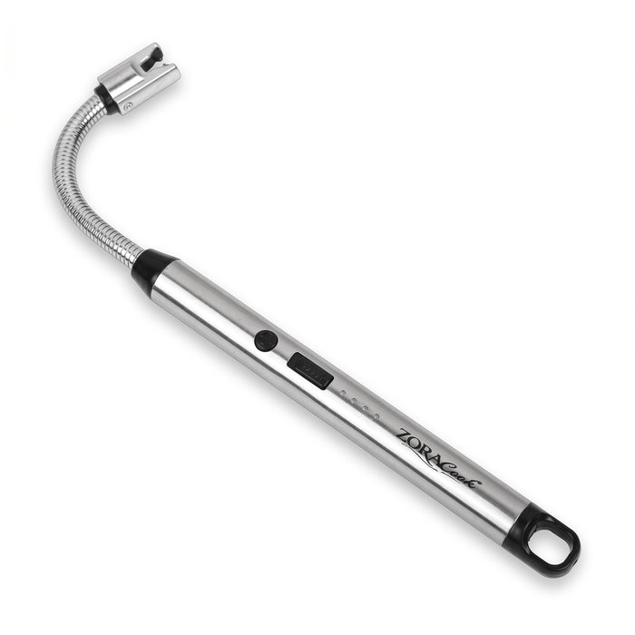 ZORACook Arc BBQ Lighter with the 360 degree flexible neck bent to one side