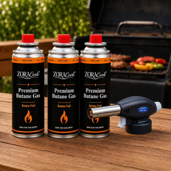 ZORACook Handheld Butane Torch with 3 butane gas cans