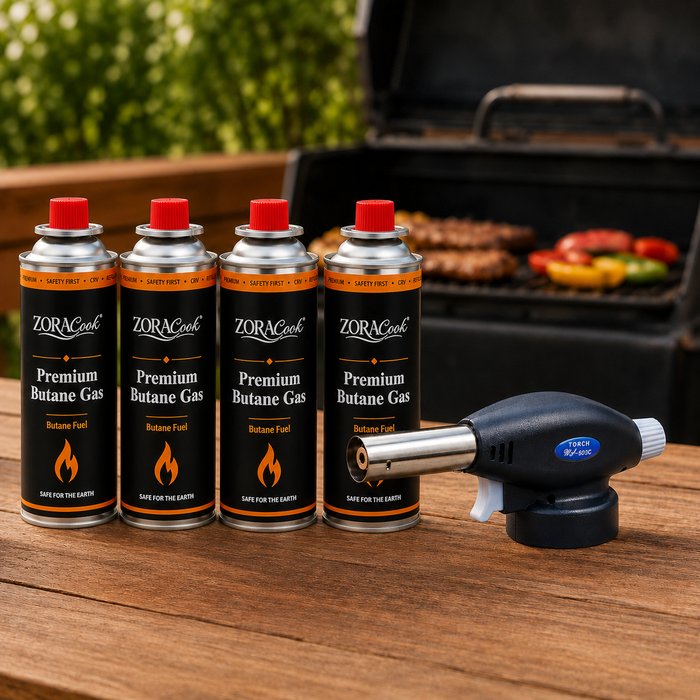 ZORACook Handheld Butane Torch with 4 butane gas cans
