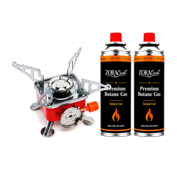 ZORACook Portable Mini Gas Stove with two 225g ZORACook Premium Butane Gas canisters