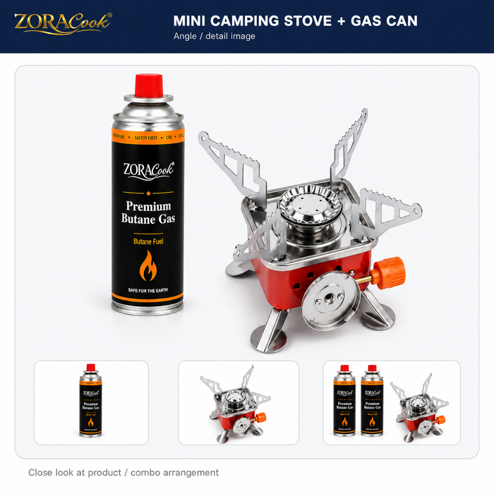 ZoraCook Mini Camping Stove and gas can set