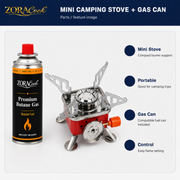 ZoraCook compact camping stove and gas can
