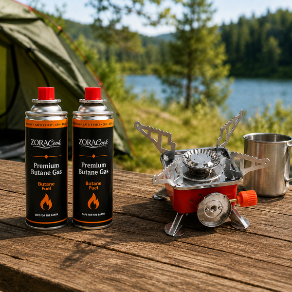ZORACook Portable Mini Gas Stove with 2 butane gas cans