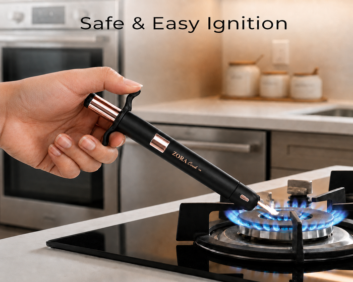 Lighting a gas stove with the ZORACook black spark lighter