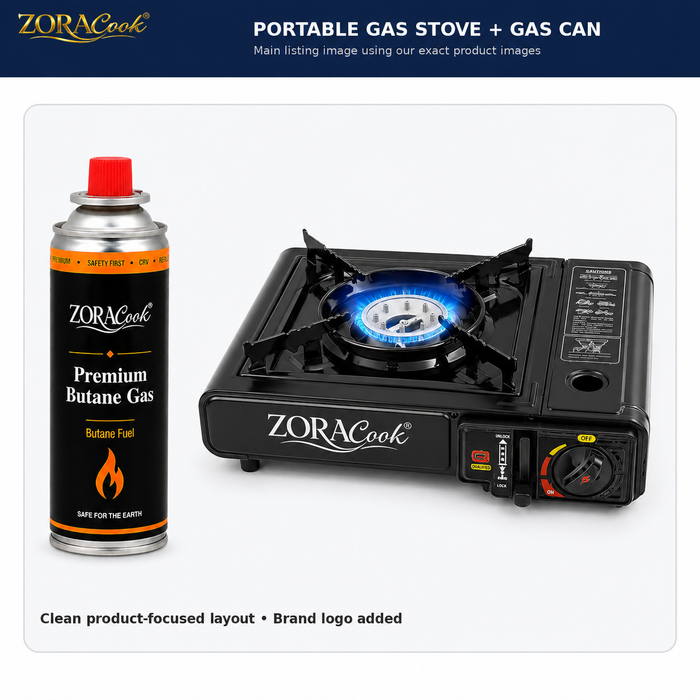 ZoraCook portable stove and butane gas can