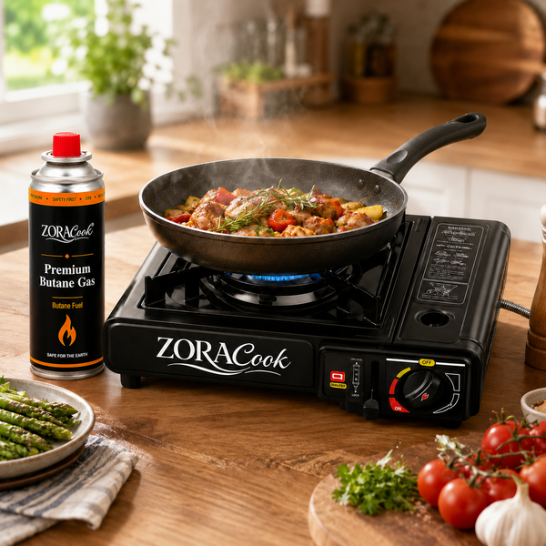 ZORACook Portable Gas Stove with 1 butane gas can