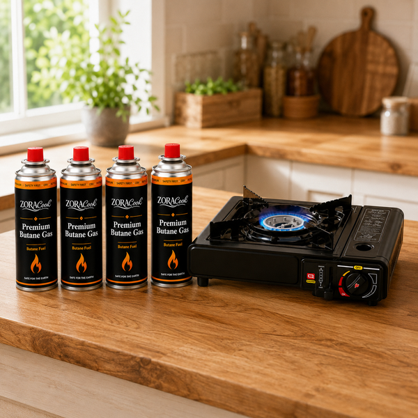 ZORACook Portable Gas Stove with 3 butane gas cans