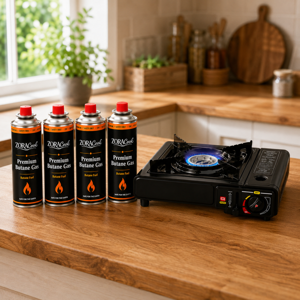 ZORACook Portable Gas Stove with 4 butane gas cans