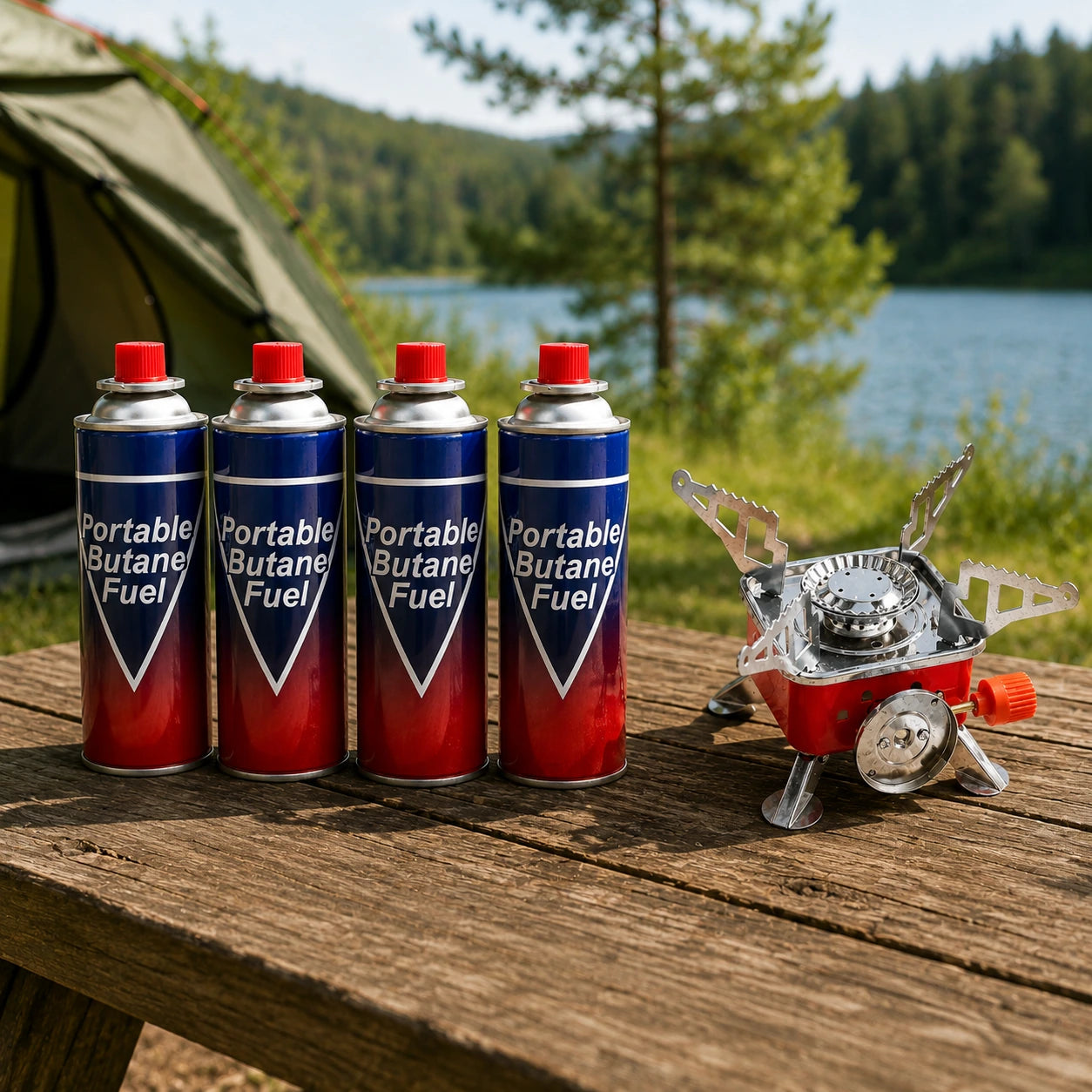 ZoraCook 4 Gas Cylinders + Mini Camping Stove Combo