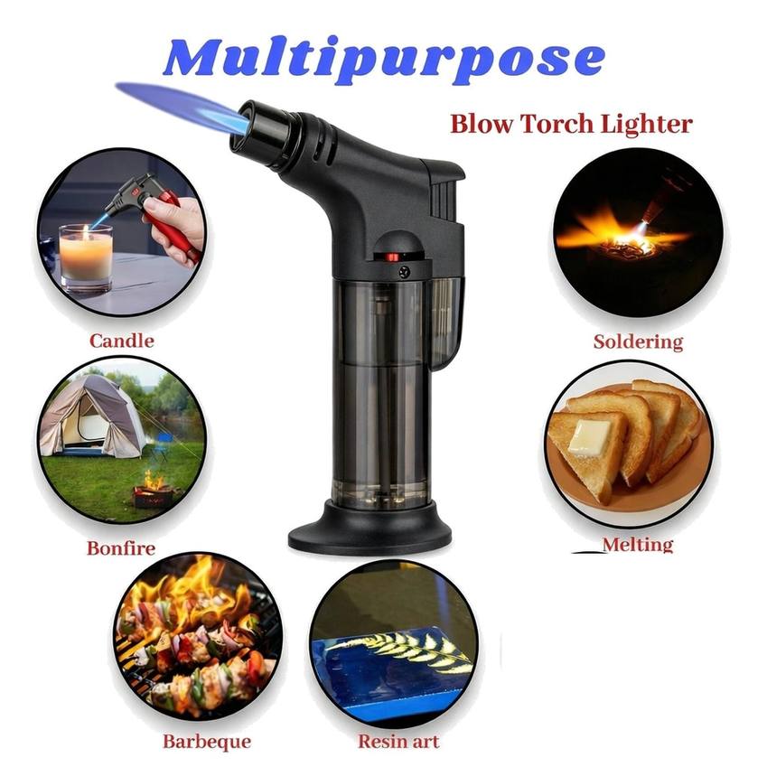 ZoraCook Refillable Butane Torch Lighter — Adjustable Blue Flame | Safety Lock | Premium Metal Body extra 1